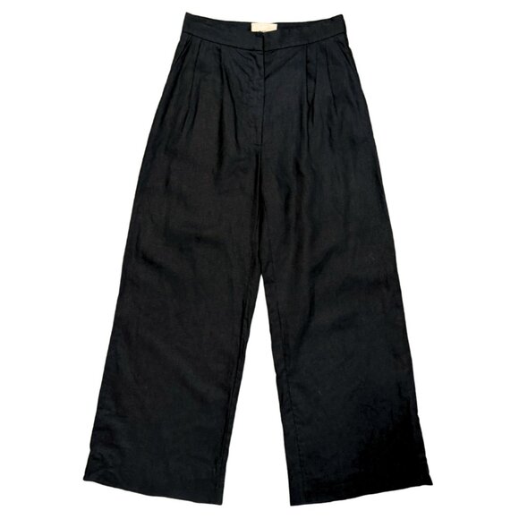 MATIN Herringbone Black Wide Leg Linen Pleat Trouser Pant $689 EUC Sz - Picture 1 of 4